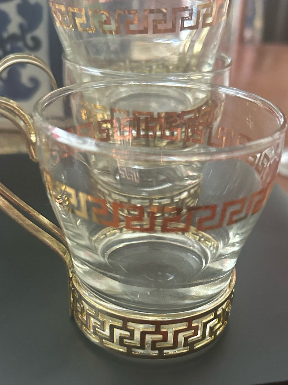 6 Libbey Clear Glass Espresso Cups with Gold Trim (Set)